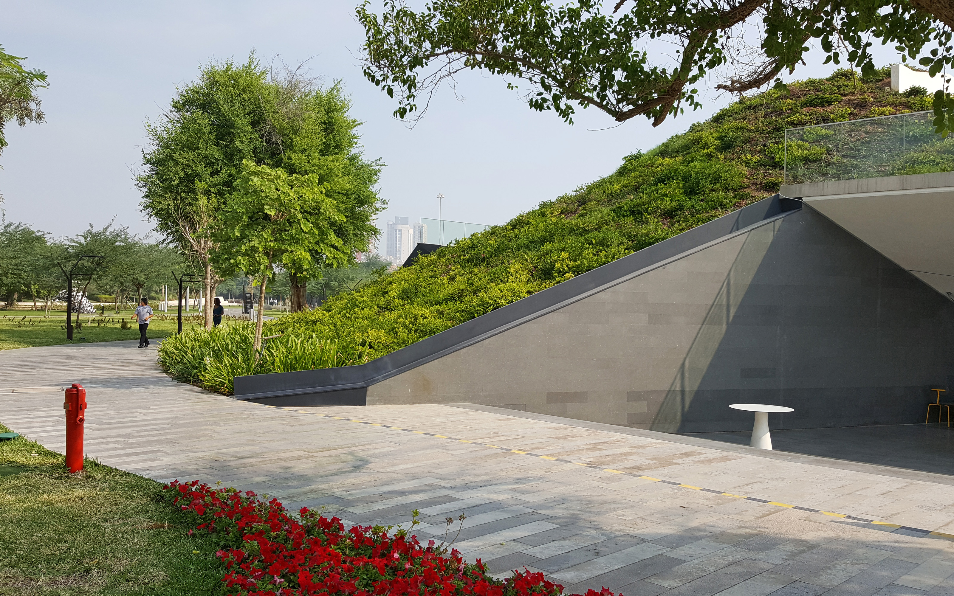 Pitched green roof in a park